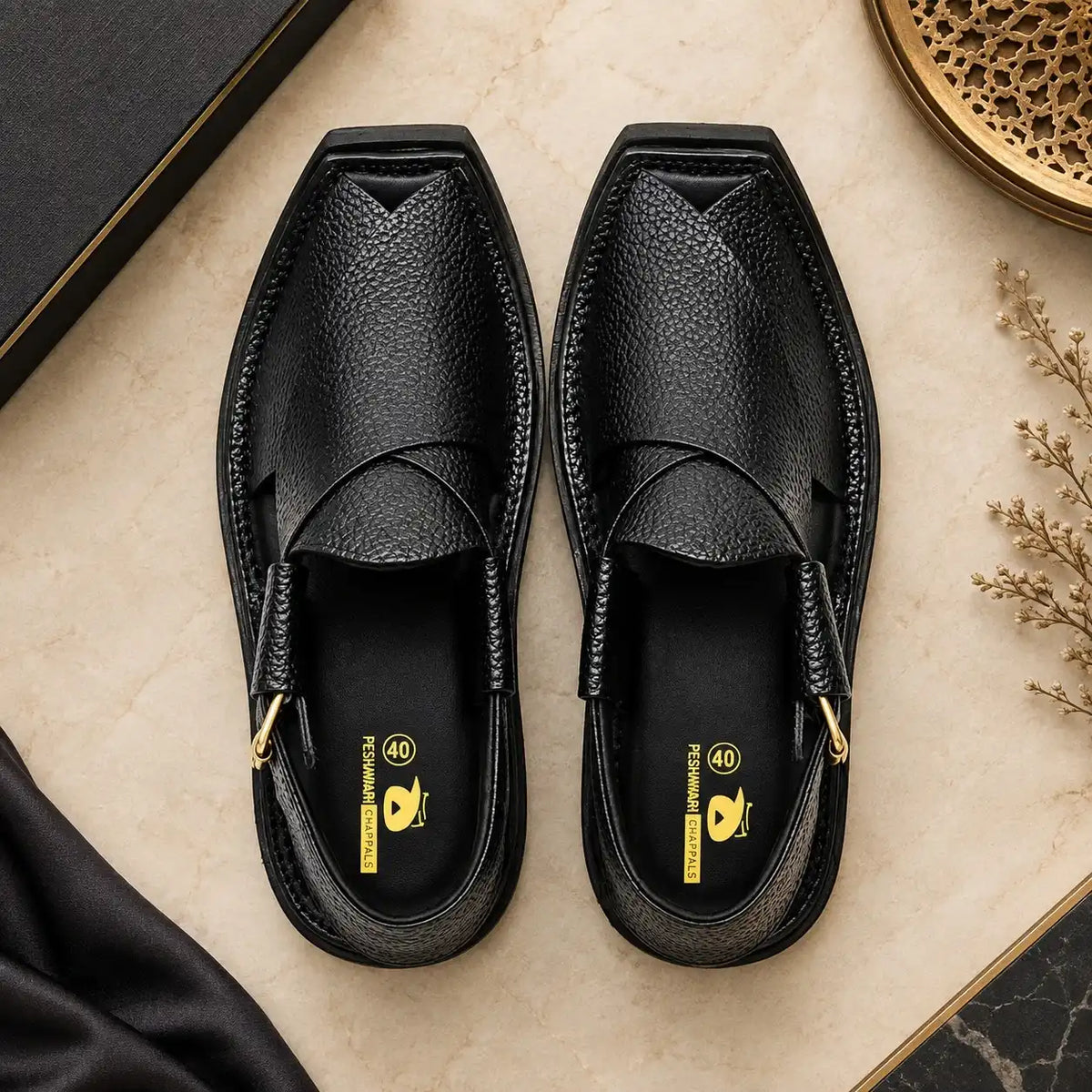 Handmade Kaptaan Chappal with Black Dotted Design