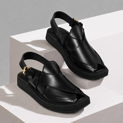 Iconic Black Leather Kaptaan Chappal