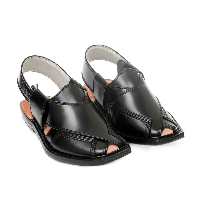 Black Norozi Chappal with China Cut Shape