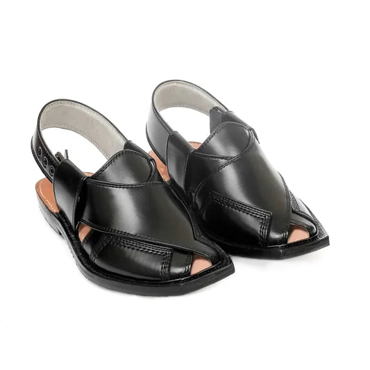 Black Norozi Chappal with China Cut Shape