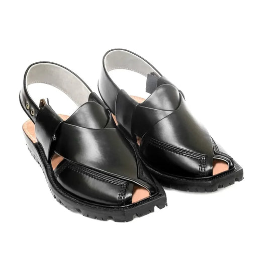 Black Norozi Chappal with China Cut Shape 