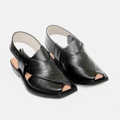 Black Printed Leather Quetta Norozi Chappal 