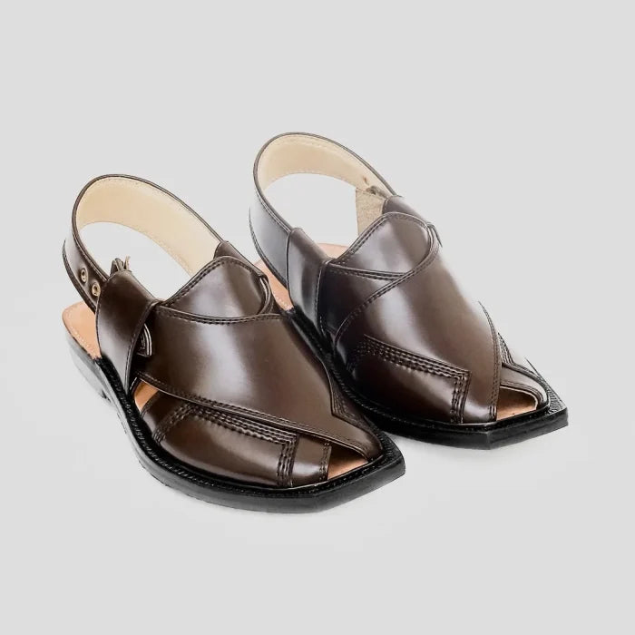 Brown Norozi Chappal with China Cut Shape