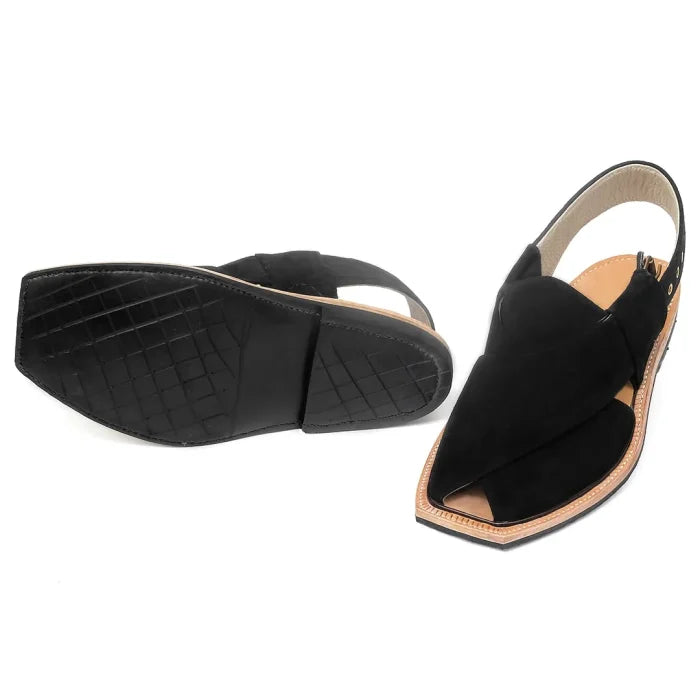 Hand Crafted Quetta Norozi Black Suede Chappal – 092181