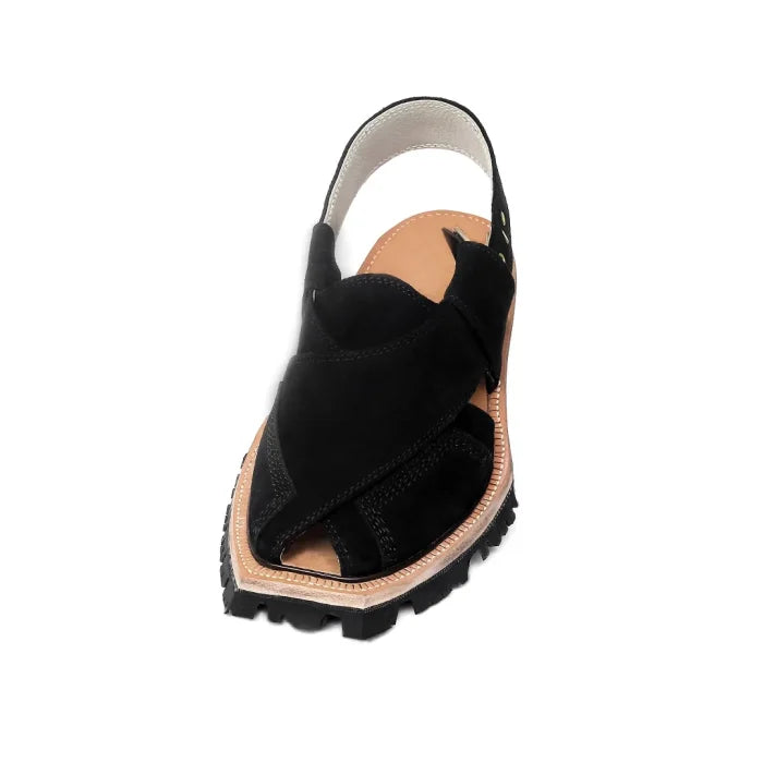 Black Suede Leather Norozi Shikari Chappal – 09256