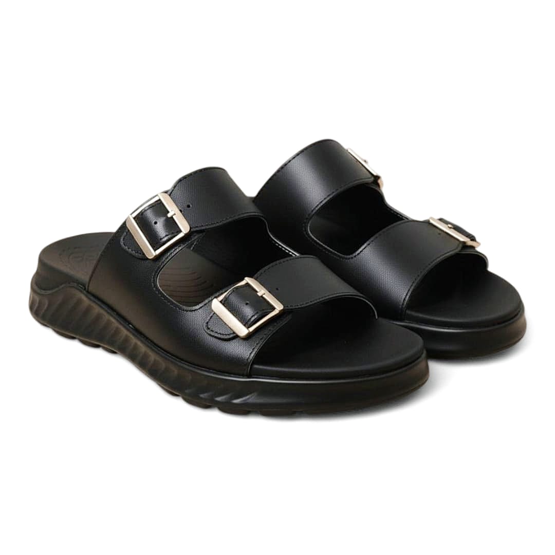 Men’s Premium Black Leather Slippers – Soft & Durable - 092201