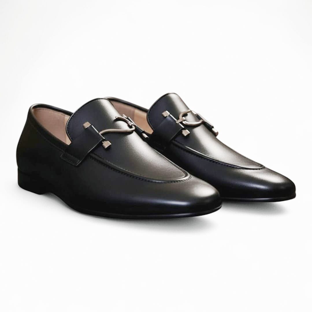 Men’s Black Cow Leather Formal Shoes | Soft Rubber Sole & Comfort Insole - 092119