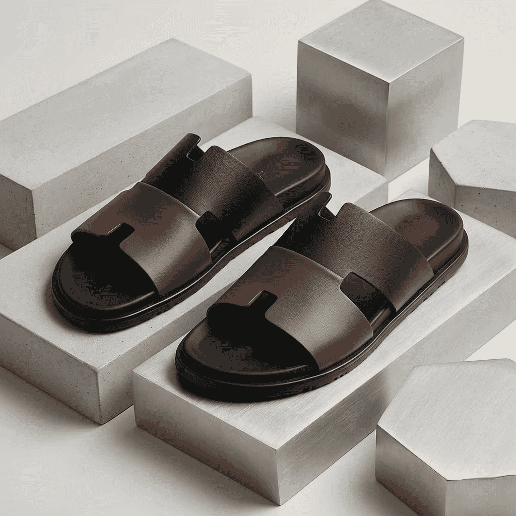 Men’s Black & Mustard Leather Slippers with Soft Padded Insole