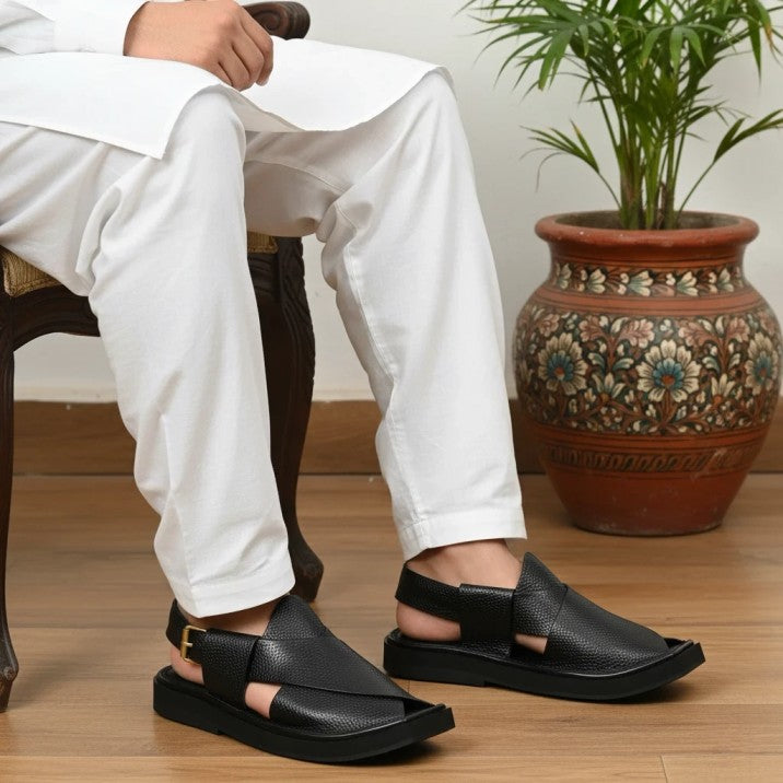 Handmade Kaptaan Chappal with Black Dotted Design – 09272
