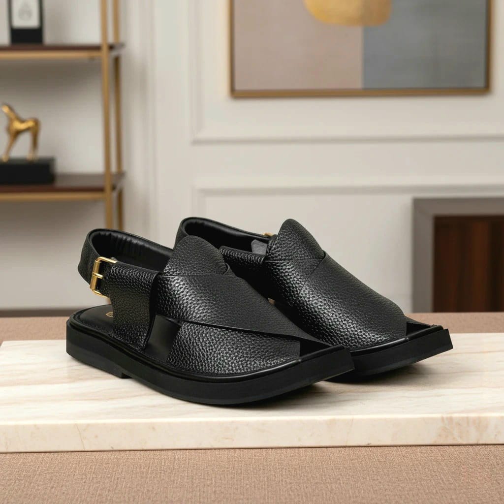 Handmade Kaptaan Chappal with Black Dotted Design – 09272