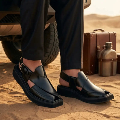 Iconic Black Leather Kaptaan Chappal
