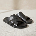Premium Men’s Black Leather Slippers – All-Day Comfort