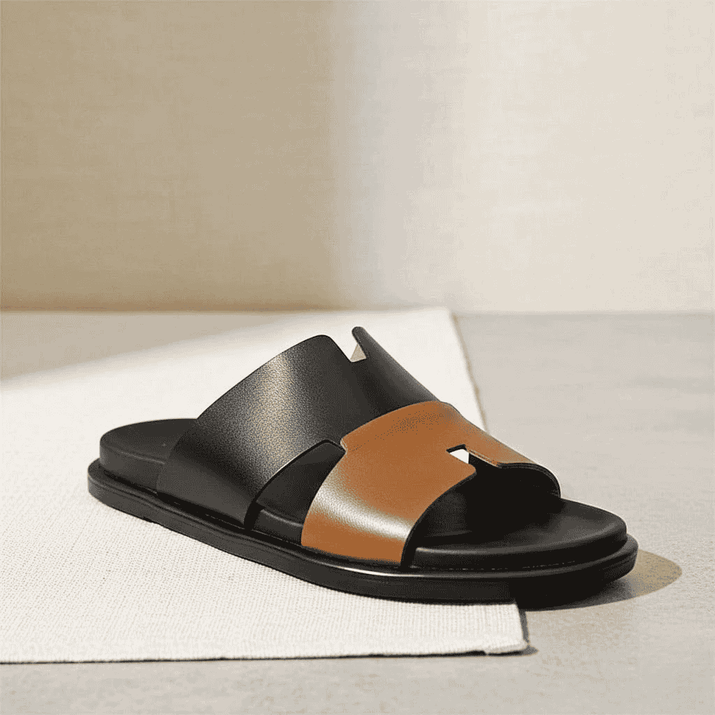 Men’s Black & Mustard Leather Slippers with Soft Padded Insole - 092202