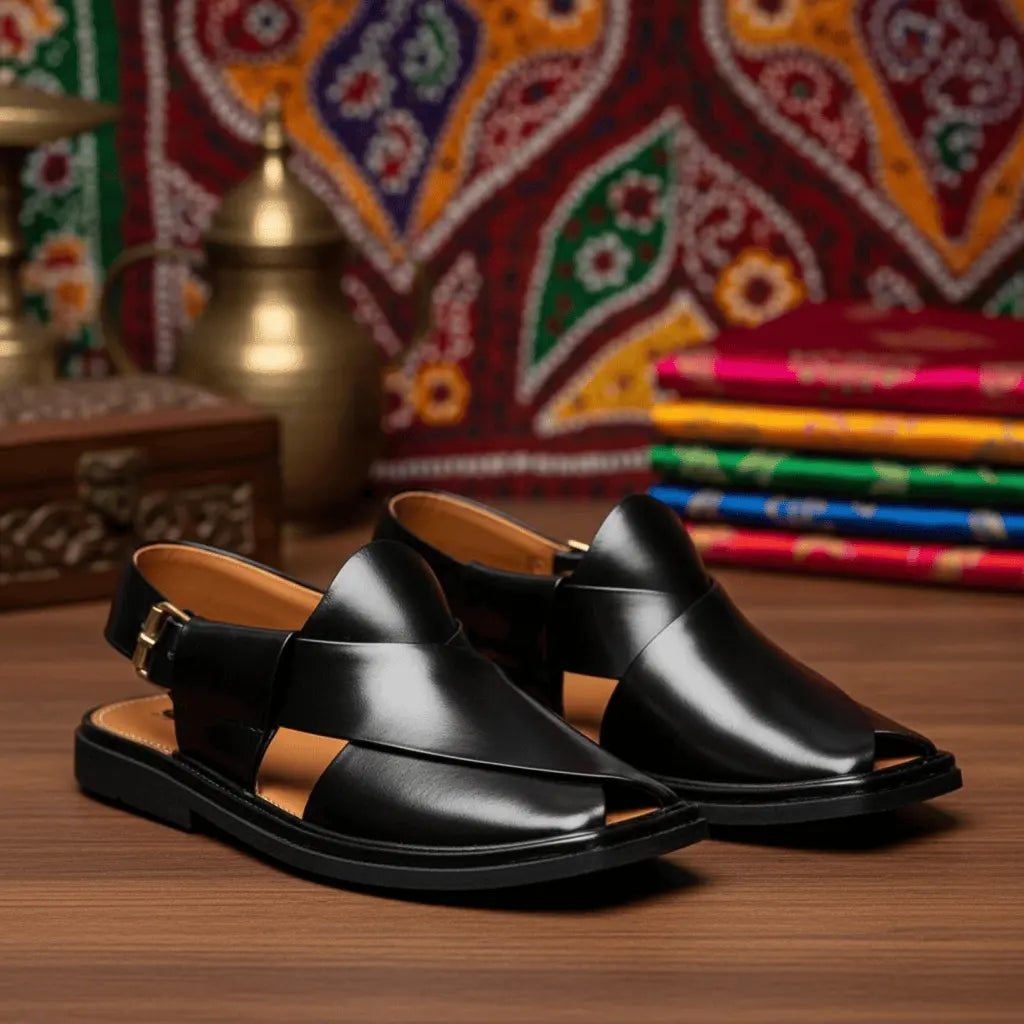 Black Round Shape Zalmi Chappal