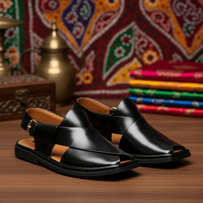 Black Round Shape Zalmi Chappal