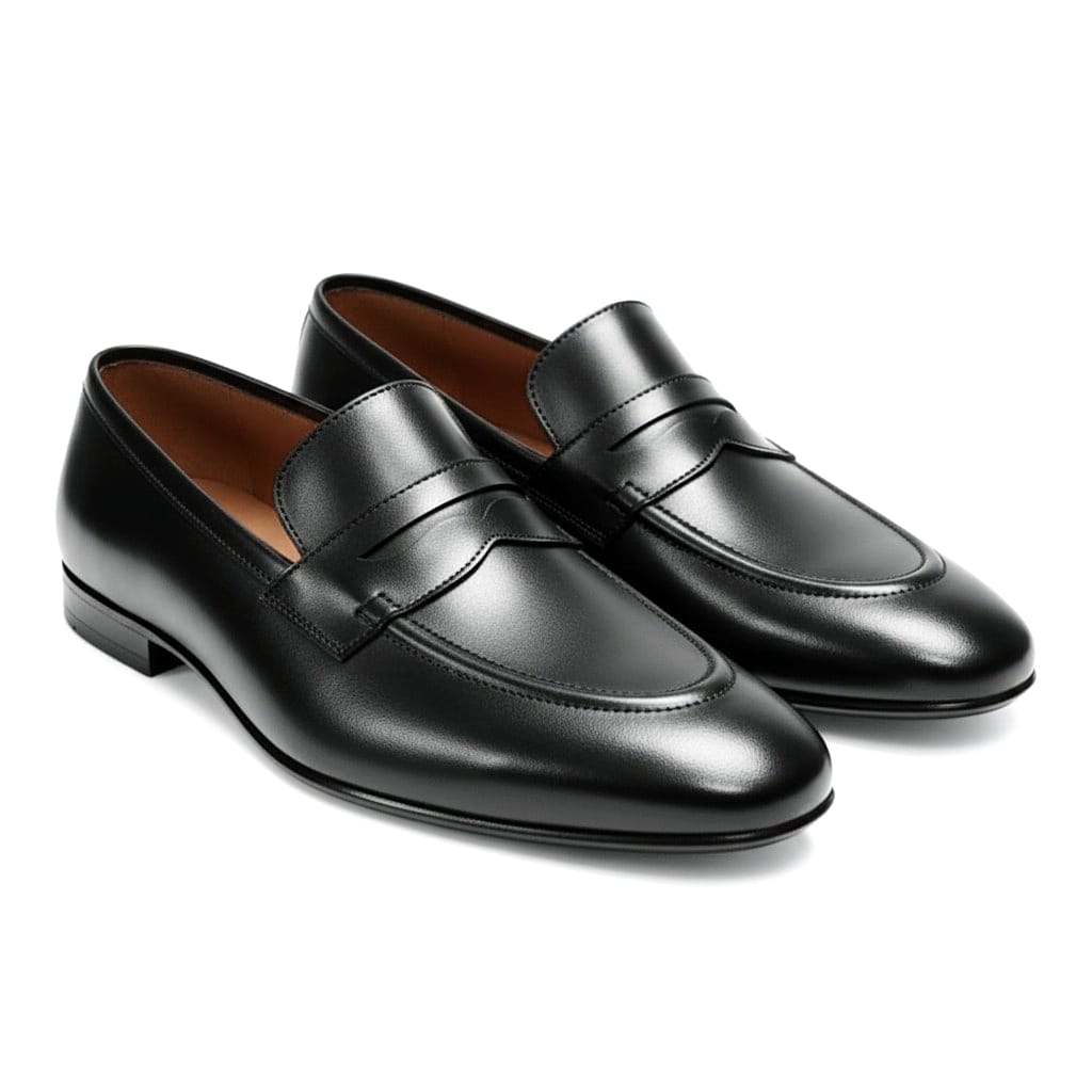 Men’s Black Cow Leather Shoes with Soft Rubber Sole & Comfort Insole
