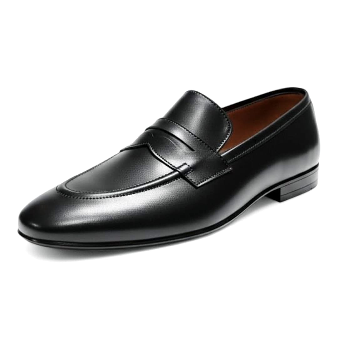 Men’s Black Cow Leather Shoes with Soft Rubber Sole & Comfort Insole