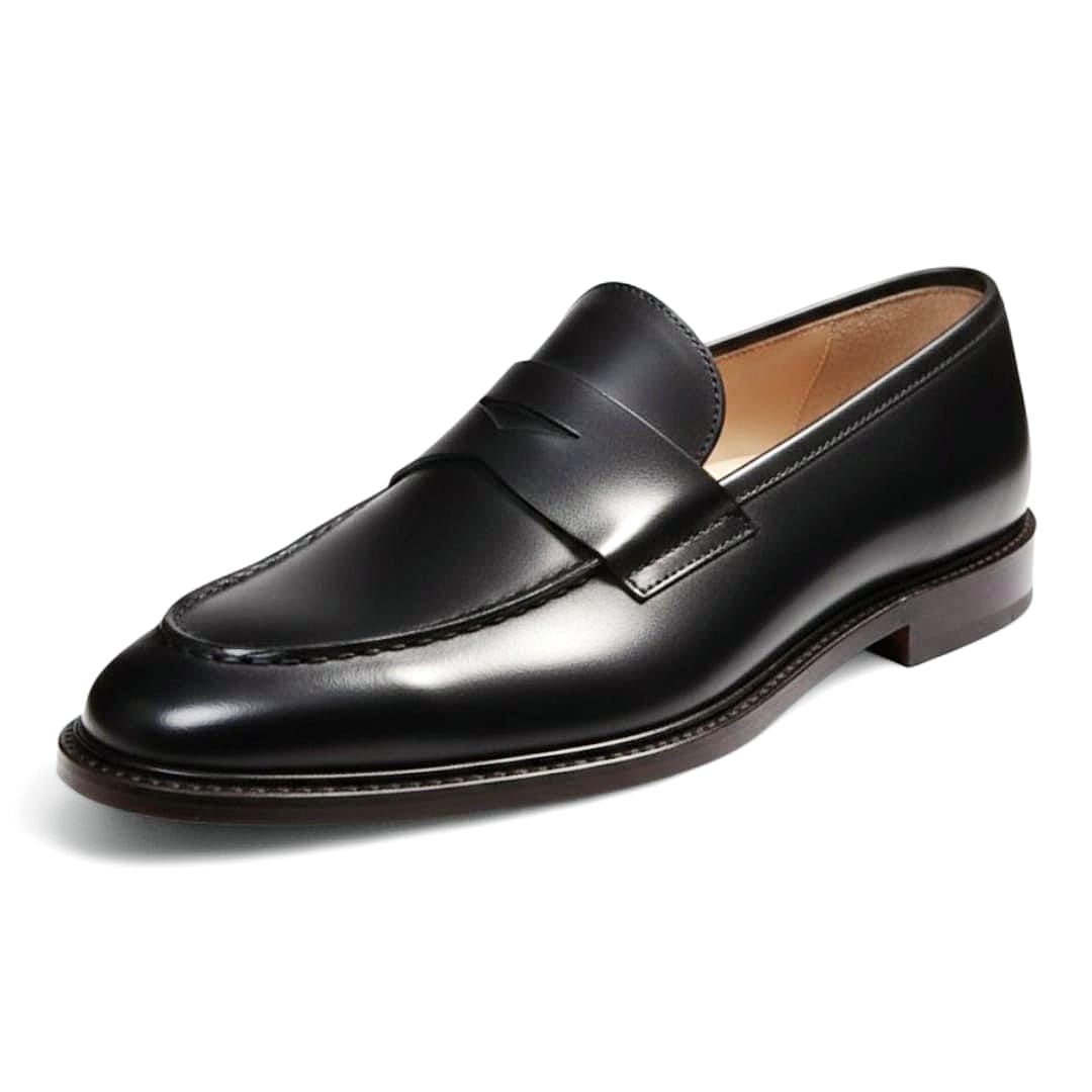 Handcrafted Men’s Black Penny Loafers | Premium Leather Sole