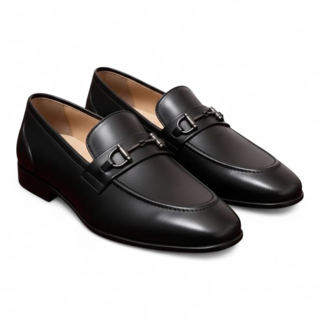 Men’s Black Leather Horsebit Loafers with Premium Leather Sole