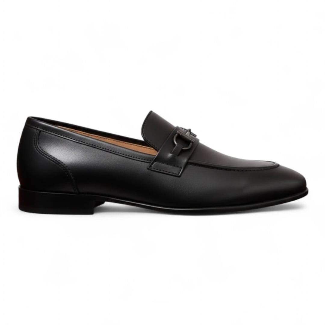 Men’s Black Leather Horsebit Loafers with Premium Leather Sole - 092132