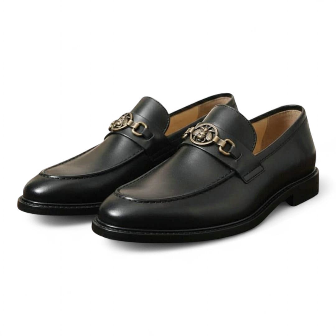 Handcrafted Men’s Black Penny Loafers with Buckle & Leather Sole - 092138