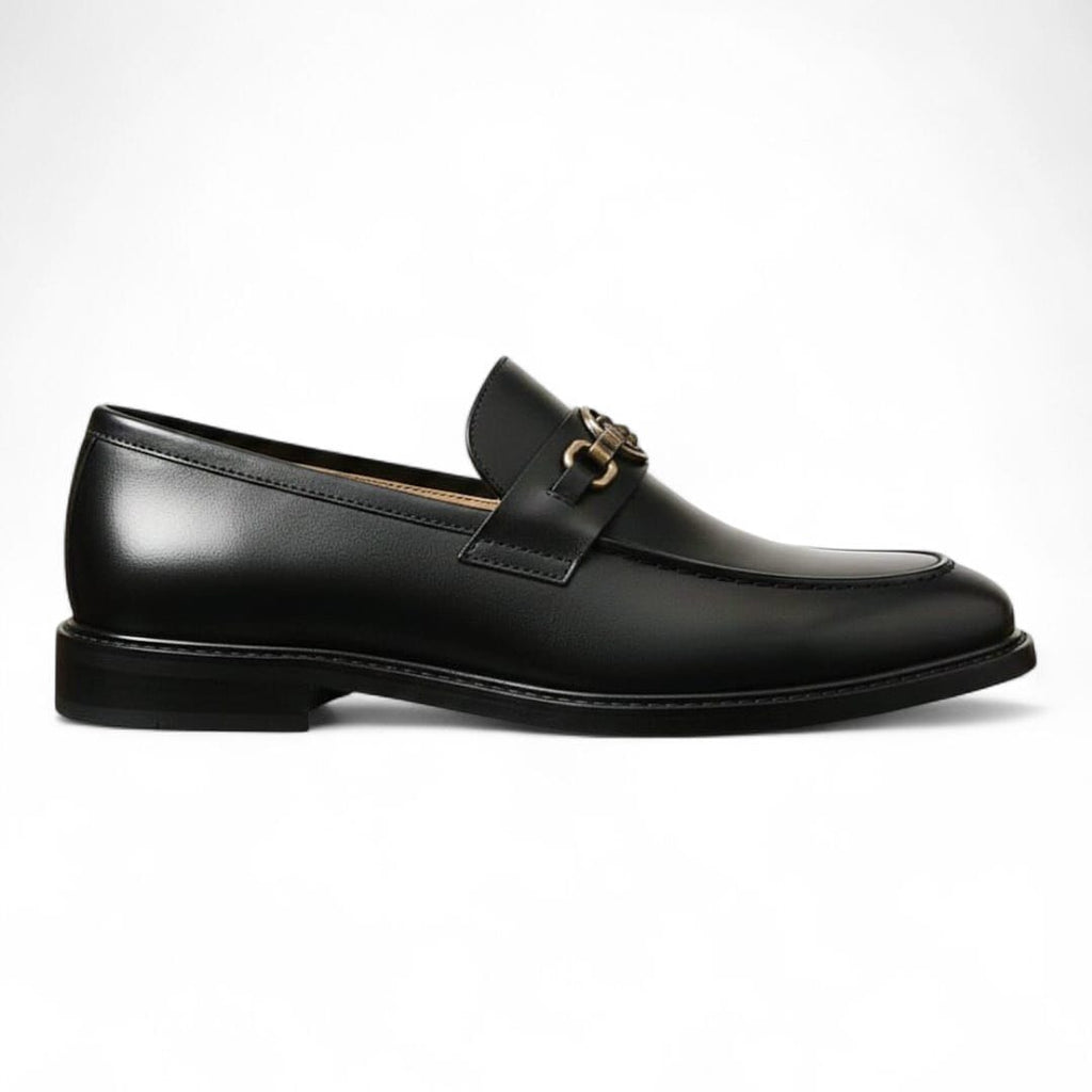 Handcrafted Men’s Black Penny Loafers with Buckle & Leather Sole