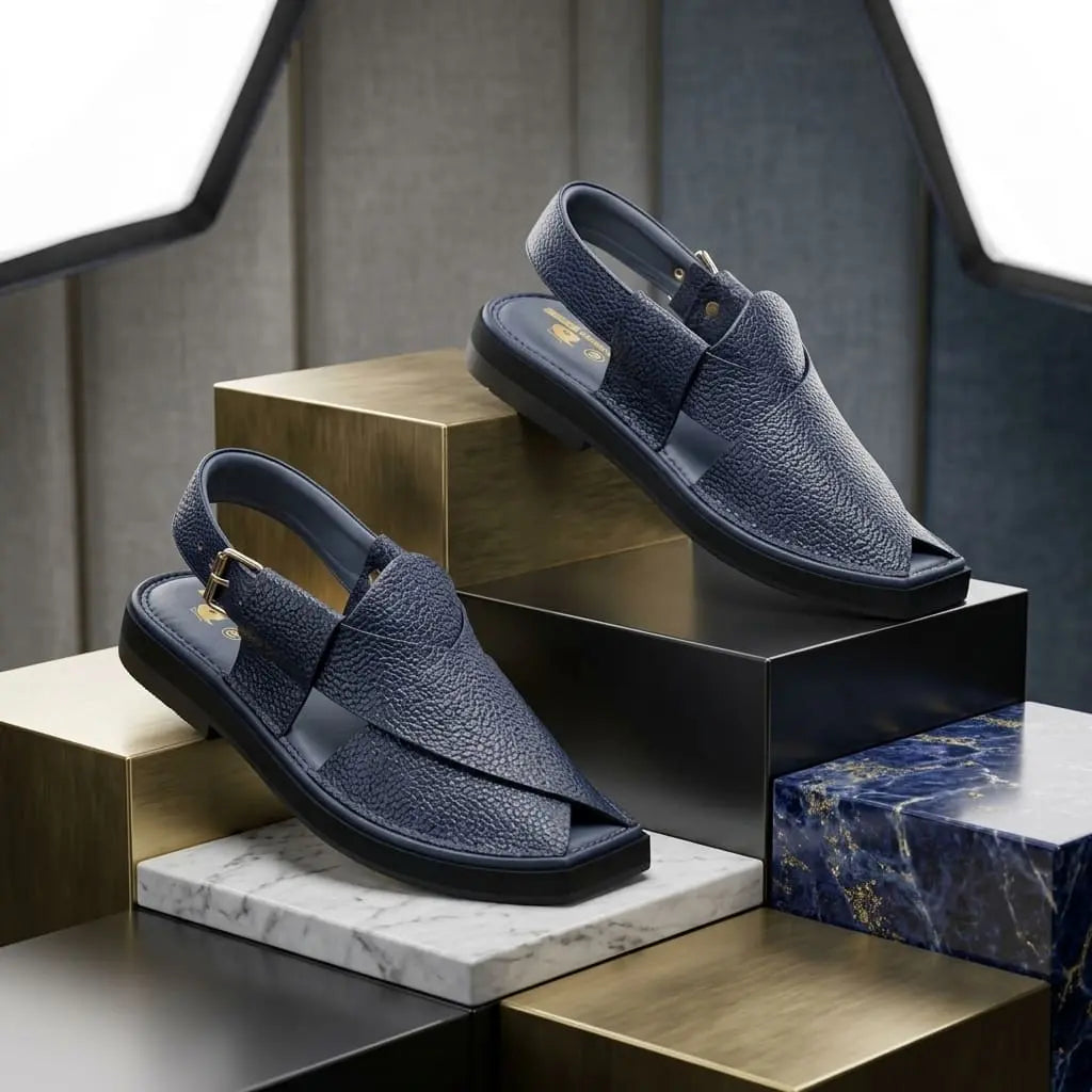 Handmade Kaptaan Chappal with Blue Dotted Design