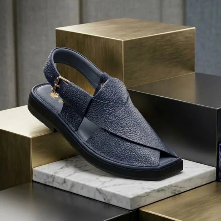 Handmade Kaptaan Chappal with Blue Dotted Design