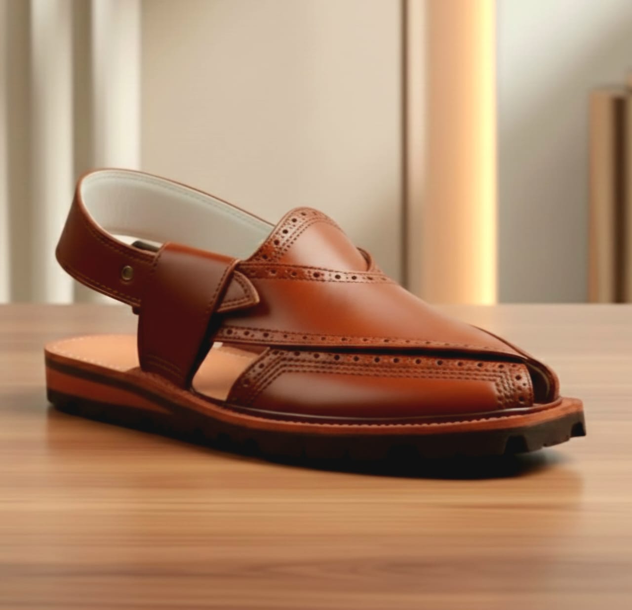 Handmade Mustard Brock Quetta Norozi Leather Chappal – 09222