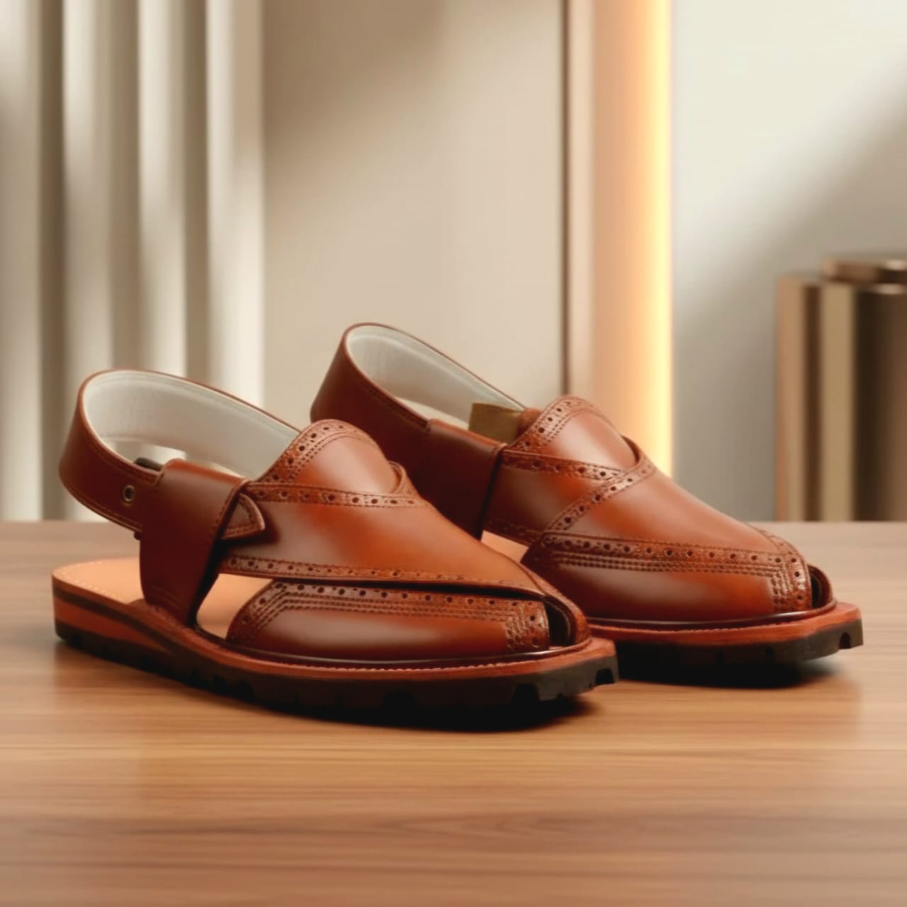 Handmade Mustard Brock Quetta Norozi Leather Chappal – 09222