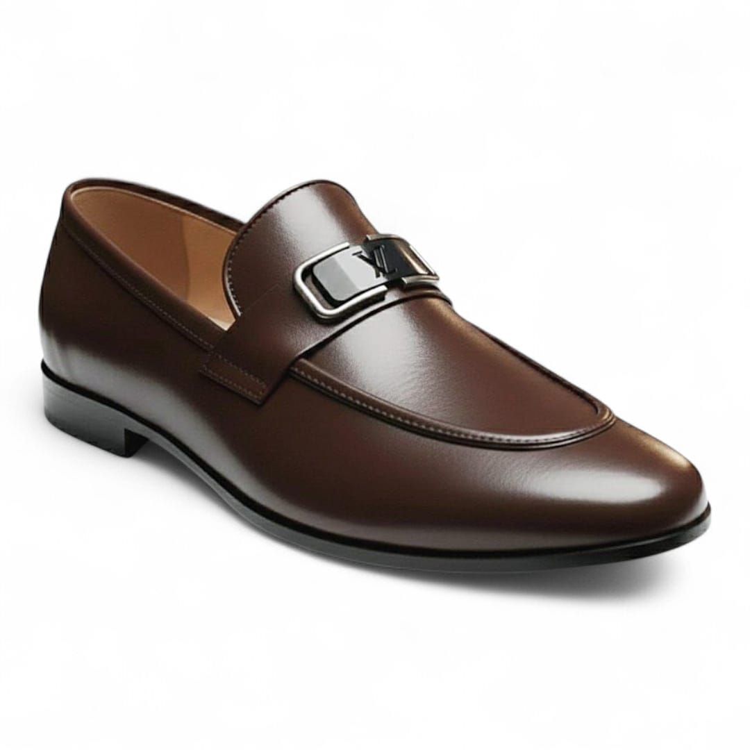 Men’s Brown Genuine Cow Leather Shoes with Flexible Rubber Sole