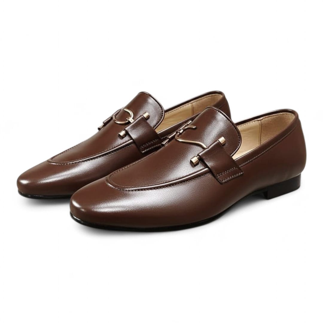 Men’s Brown Cow Leather Formal Shoes with Soft Rubber Sole - 092123