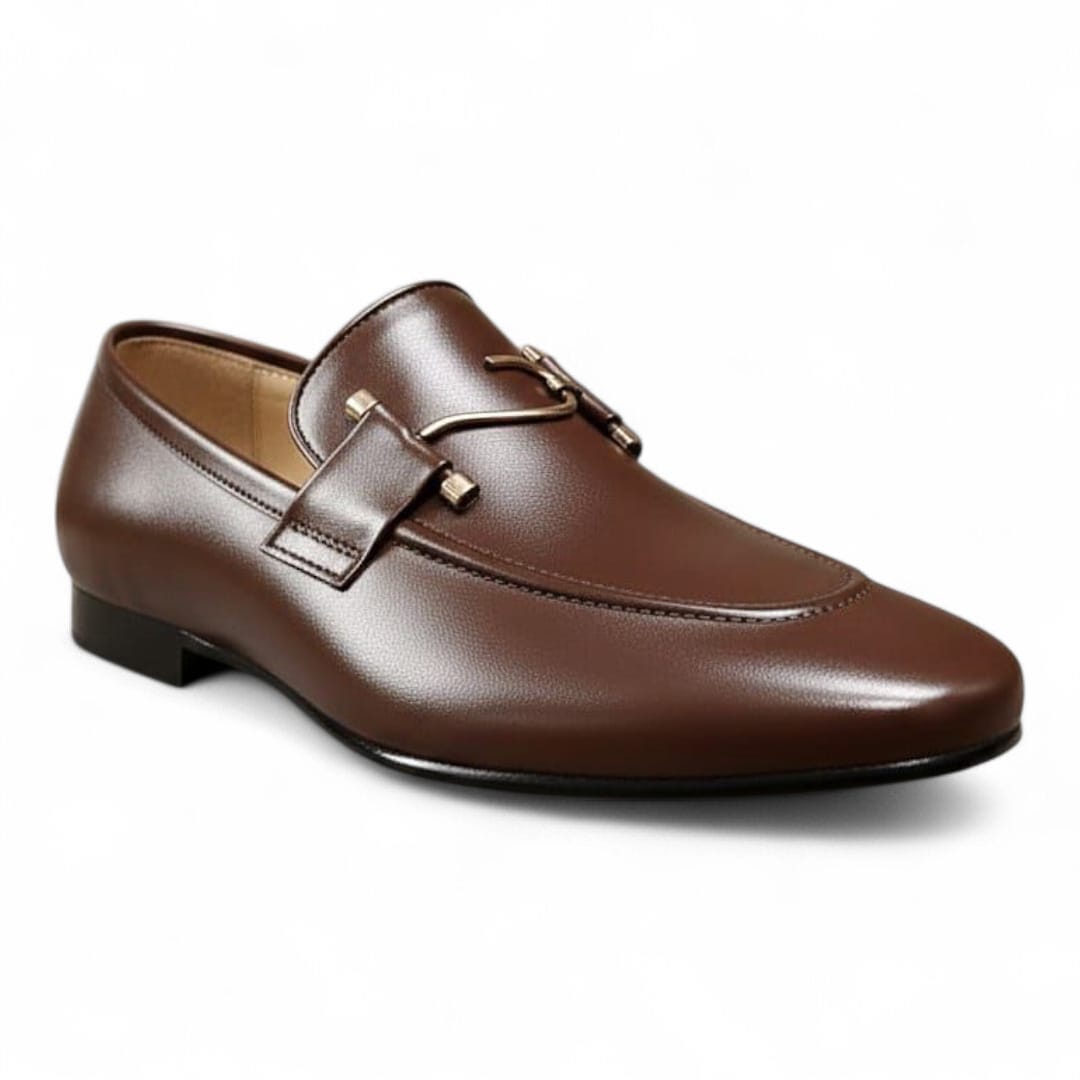 Men’s Brown Cow Leather Formal Shoes with Soft Rubber Sole - 092123