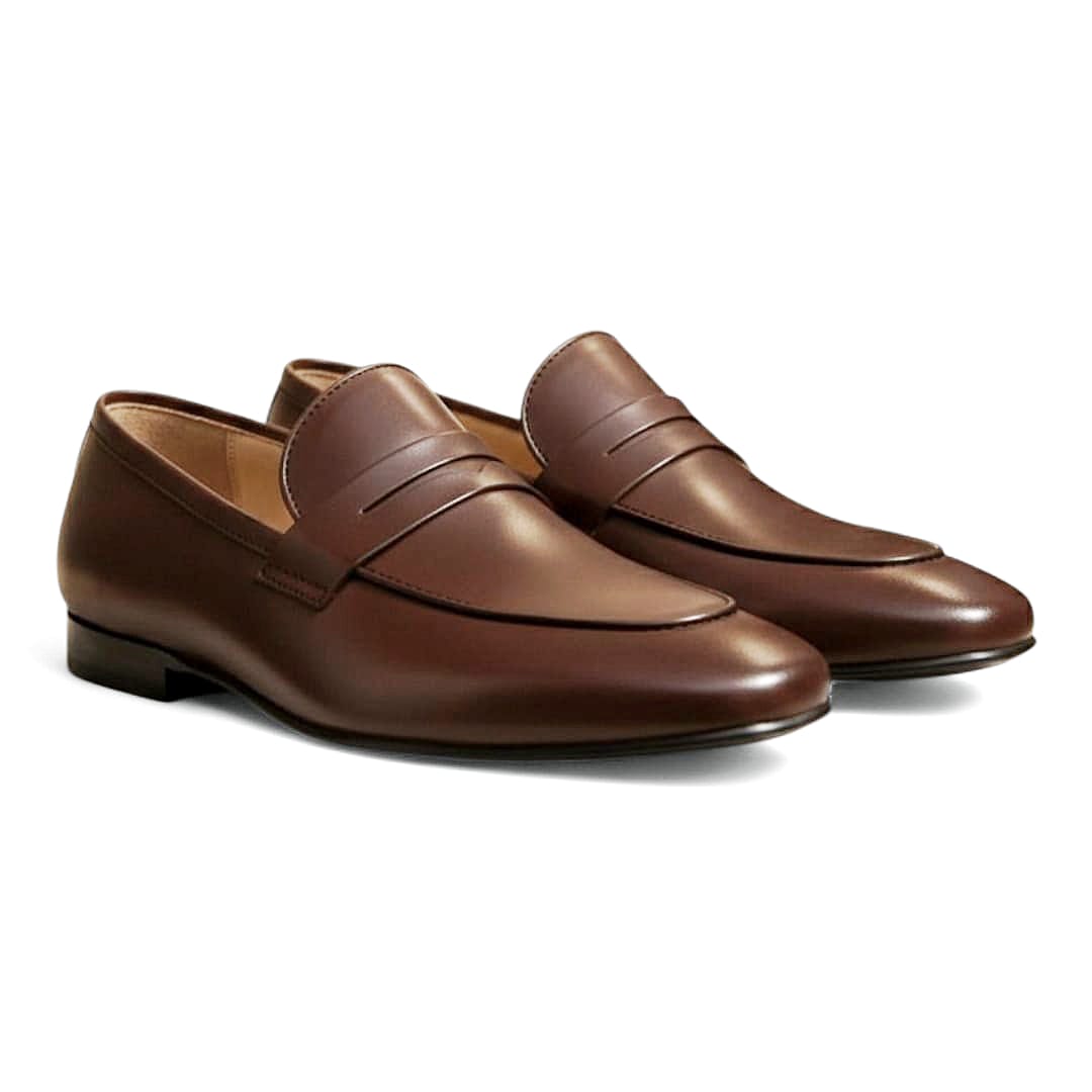 Brown Genuine Leather Formal Shoes with Flexible Rubber Sole - 092130