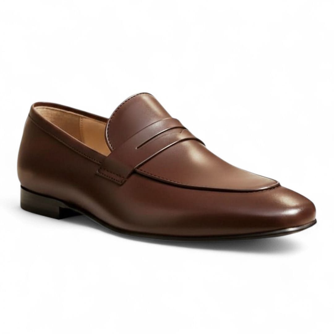 Brown Genuine Leather Formal Shoes with Flexible Rubber Sole