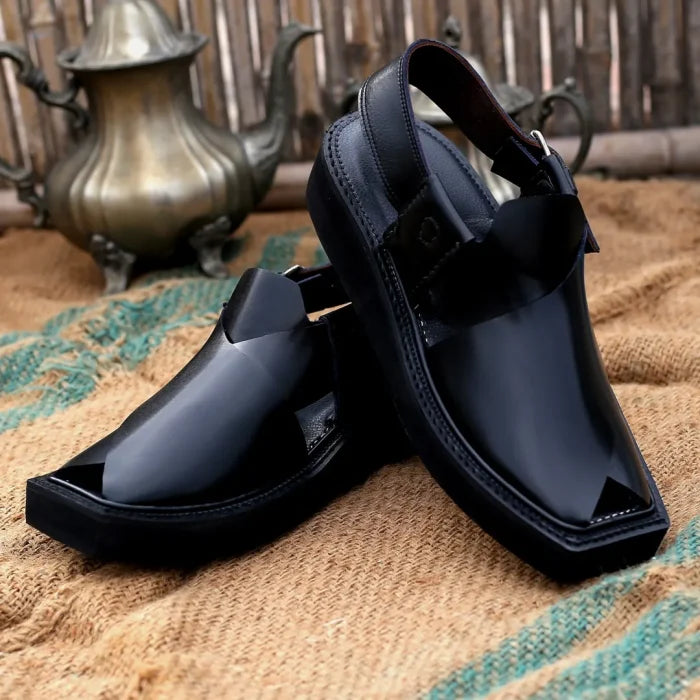 Handmade Black Leather Kaptaan Chappal 