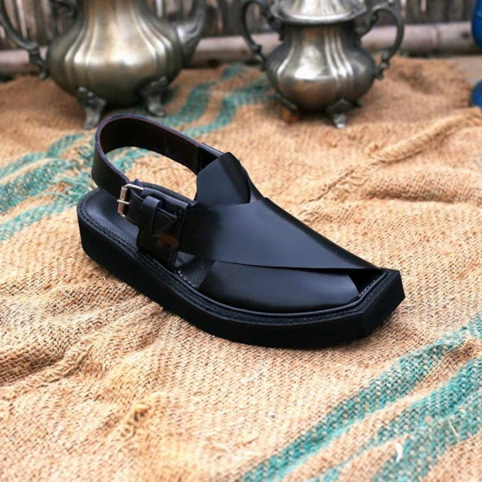 Handmade Black Leather Kaptaan Chappal