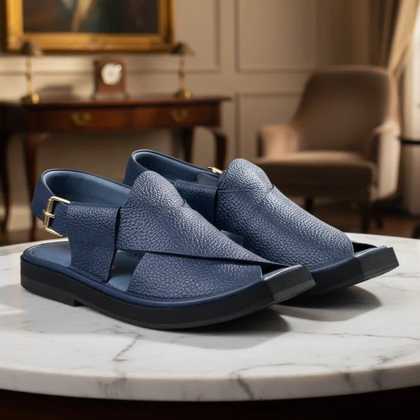 Handmade Kaptaan Chappal with Blue Dotted Design – 09271