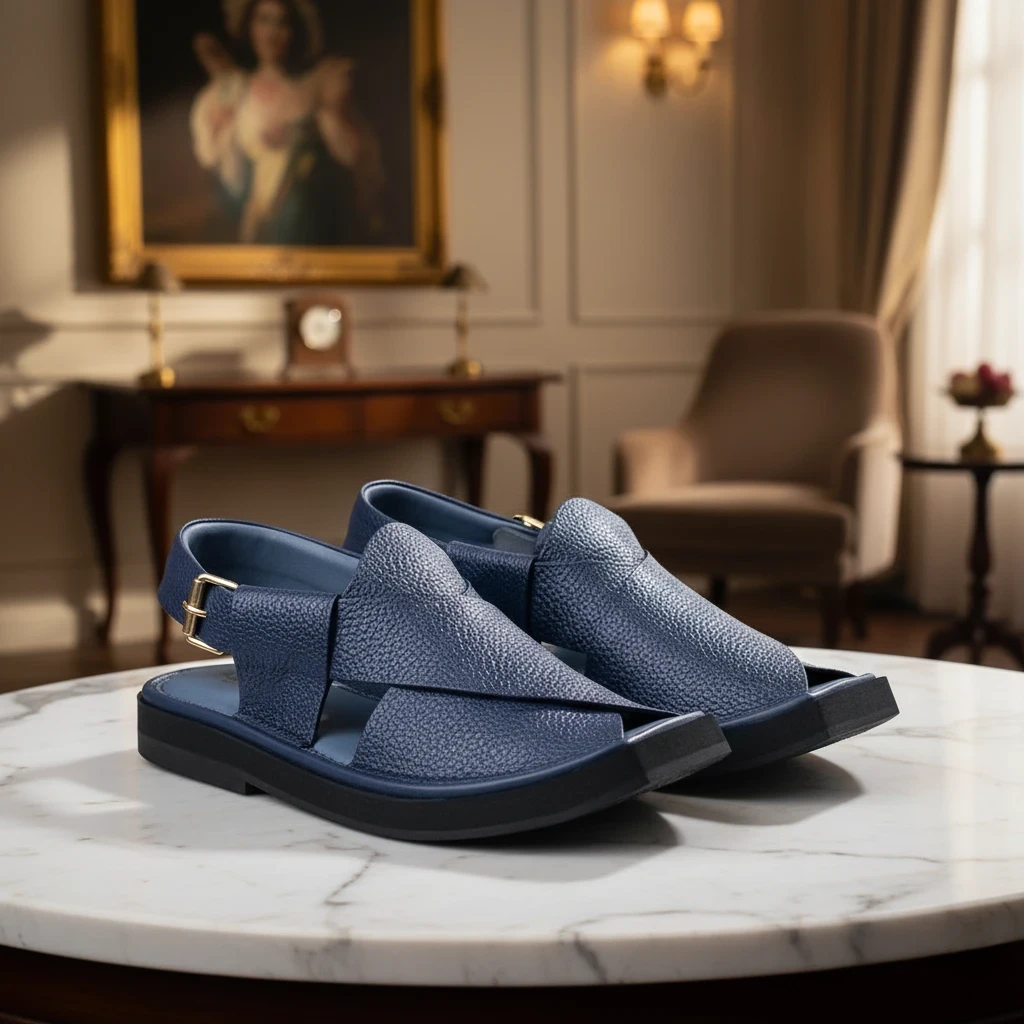 Handmade Kaptaan Chappal with Blue Dotted Design – 09271