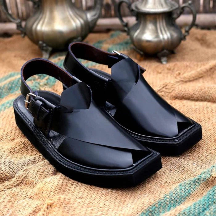 Handmade Black Leather Kaptaan Chappal – 092171