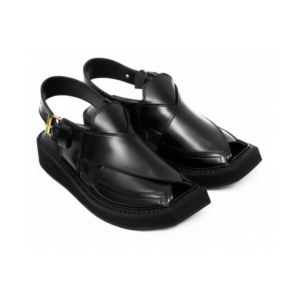 Iconic Black Leather Kaptaan Chappal – 092271