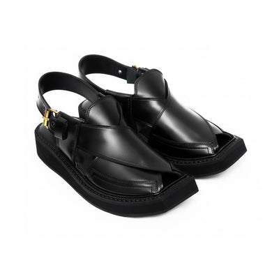 Iconic Black Leather Kaptaan Chappal – 092271