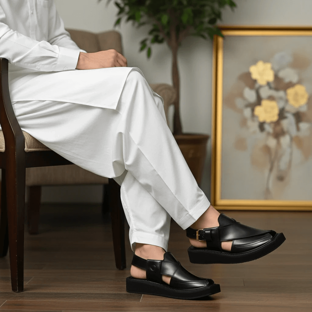 Iconic Black Leather Kaptaan Chappal – 092271