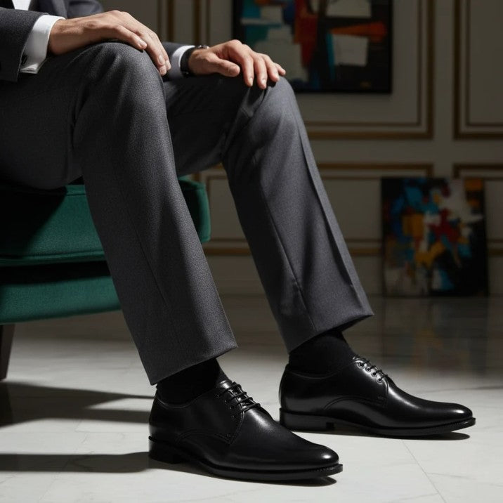 Men’s Black Calf Leather Derby Shoes with Leather Sole - 092152