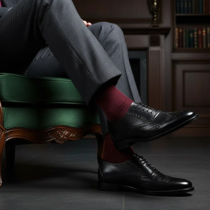 Hand-Crafted Black Brogue Oxford Leather Shoes with Leather Sole - 092156
