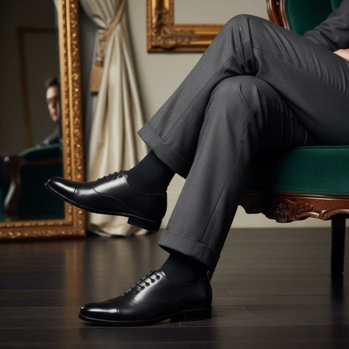 Mens Leather Oxford Dress Shoes with Closed Lacing and Leather Sole - 092161