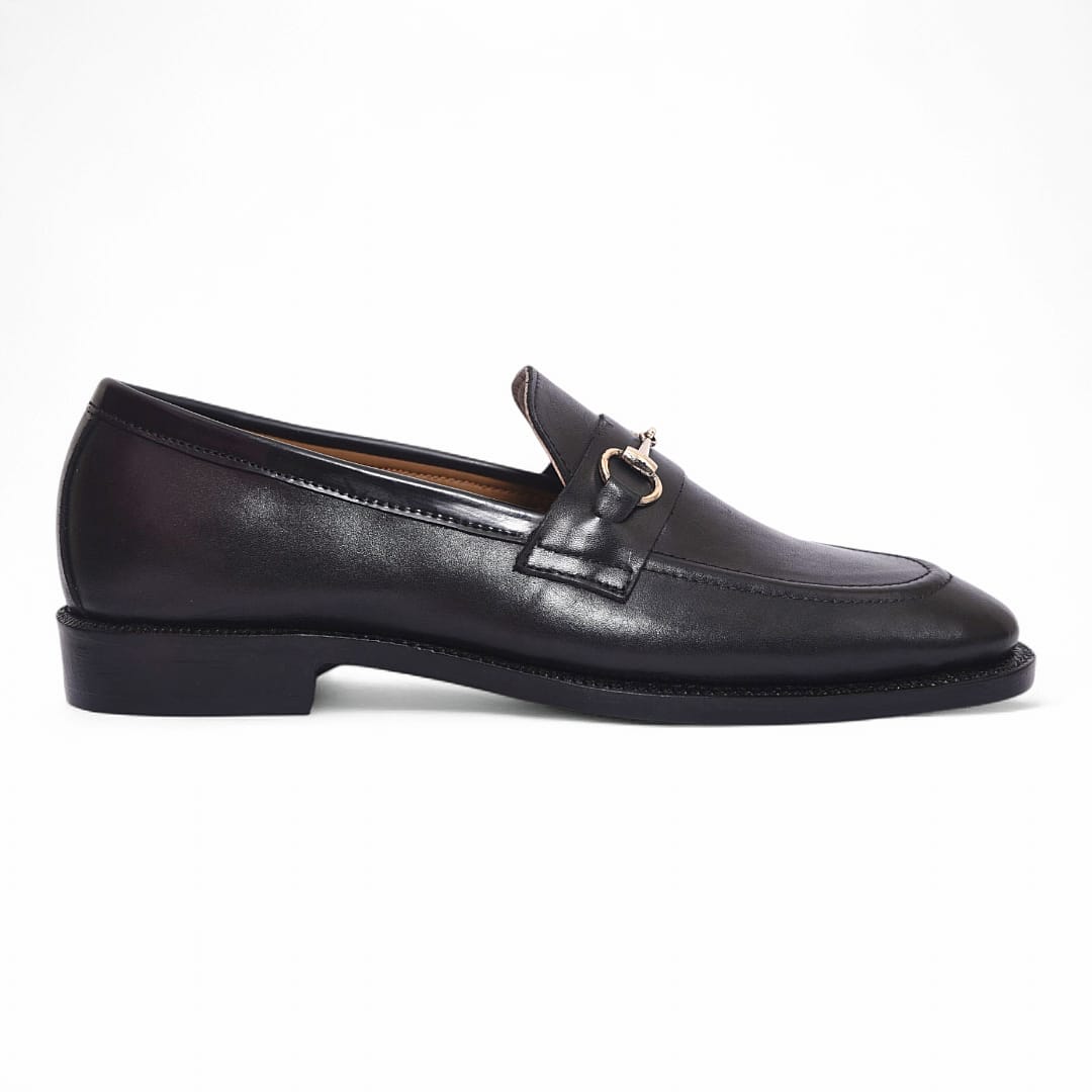 Men’s Black Leather Horsebit Loafers with Leather Sole - 092153