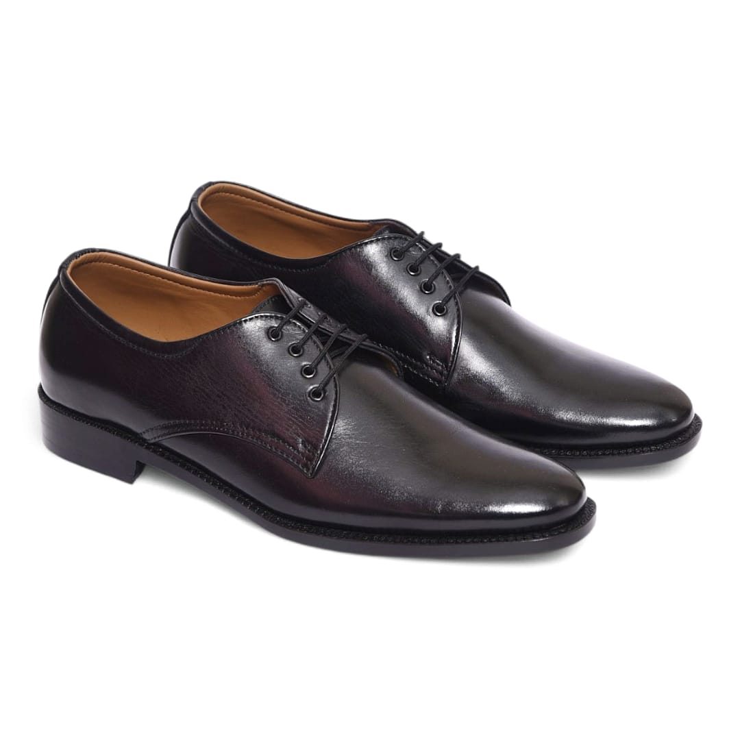 Men’s Black Calf Leather Derby Shoes with Leather Sole - 092152