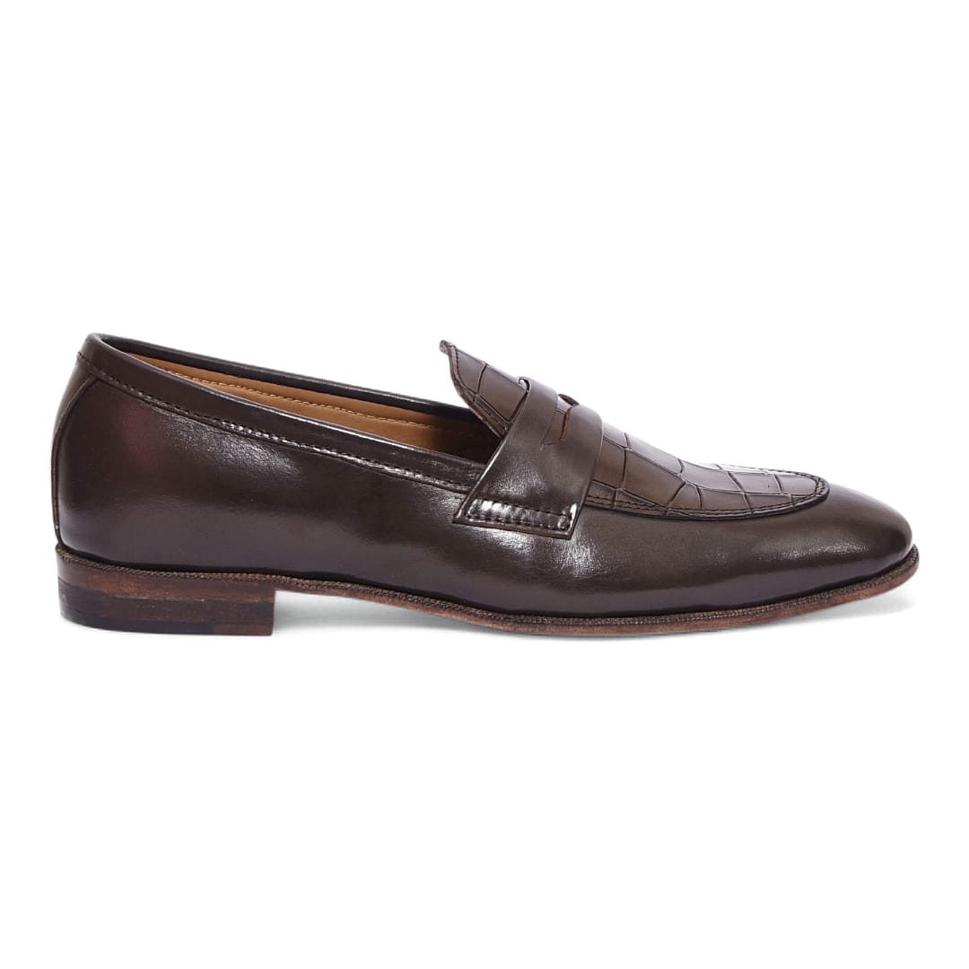 Men’s Brown Leather Penny Loafers with Leather Sole - 092158