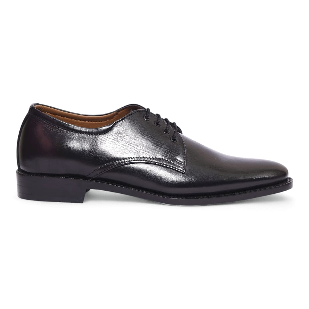 Men’s Black Calf Leather Derby Shoes with Leather Sole - 092152